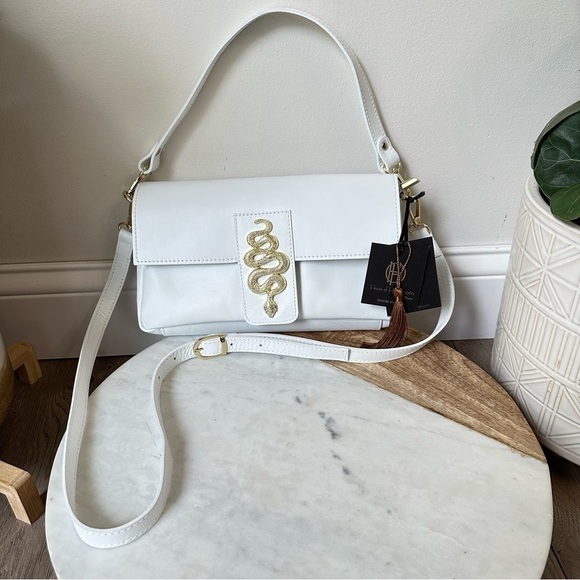 NWT Original HOUSE OF HARLOW
1960 Snake 100% Leather Shoulder
Bag Gold White - Picture 13 of 13